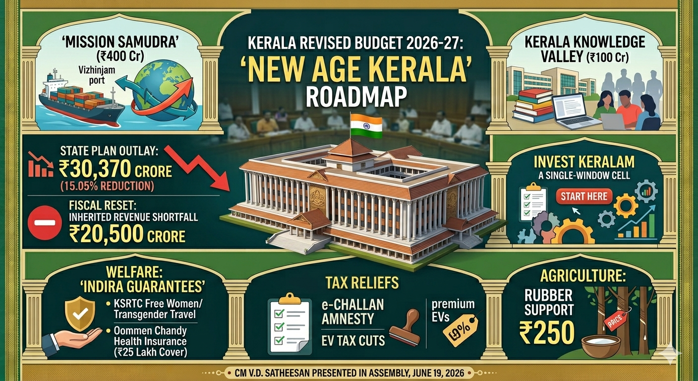 കേരള ബജറ്റ് 2026-27: മുഖ്യമന്ത്രി വി.ഡി. സതീശന്റെ യു.ഡി.എഫ് സർക്കാരിന്റെ ആദ്യ ബജറ്റ് — ₹30,370 കോടി പദ്ധതി, 'മിഷൻ സമുദ്ര', 'പുതുയുഗ കേരളം' കാഴ്ചപ്പാട്