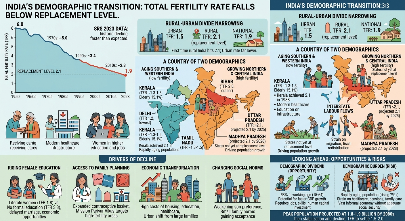 India's Fertility Rate Plunges Below Replacement Level: A Nation at a Demographic Crossroads